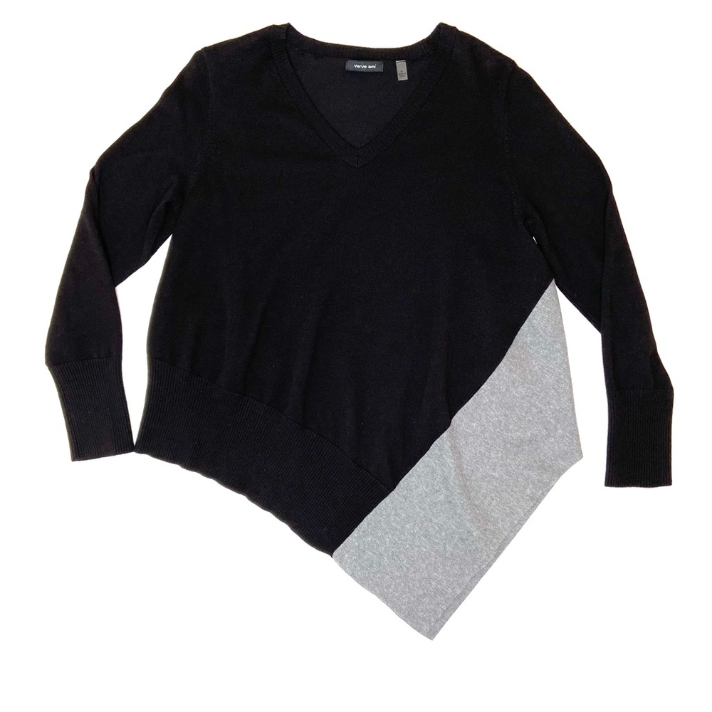 VERVE AMI Black and Gray Asymmetrical Hem Sweater